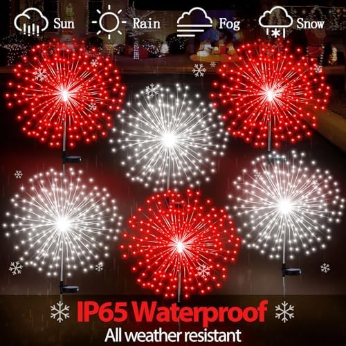 Tujoe 6 Pcs Christmas Solar Firework Stake Lights 180 LED 8 Modes Solar - Image 4