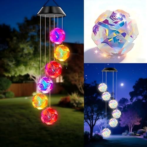 Solar Wind Chimes for Outside,Color Changing Colorful Rose Ball Solar Hanging Lights Outdoor,Waterproof Outdoor Solar Powered Lights for Garden Patio Yard Home,Gifts for Mom by AWENDIETOU