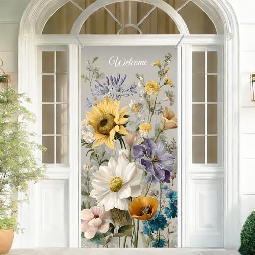 Front Door Covers Decorative, Spring Flower Design Door Curtain 70.8 x 35.4 Inch for Porch Outdoor Indoor Home Decor (Colorful-230) - Image 4