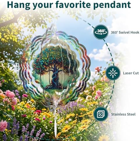 Tree of Life Wind Spinners Outdoor, 12 Inch Laser Cut Stainless Steel Wind Spinner, 3D Kinetic Metal Hanging Sculpture, Yard Art, Garden Decoration, Tree of Life Gifts for Women, Men, Holidays - Image 3