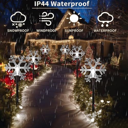 Solar Christmas Pathway Lights, 5 Pack Solar Snowflake Outdoor Waterproof Stake Lights Garden Christmas Decorative Walkway Lighting for Landscape Yard Lawn Patio Wedding Party（White - Image 3