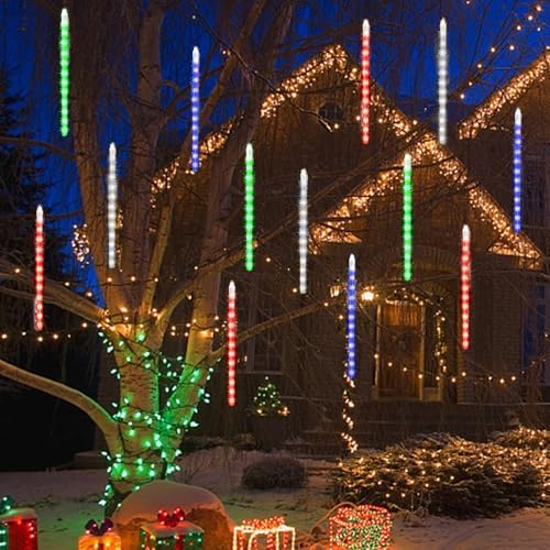 24 Tubes Meteor Shower Lights, Outdoor Icicles Christmas Lights, 12 Inch 864 LED Iciclelights Snow Falling Light, Connectable Raindrop Light, Xmas Wedding Party Tree Holiday Decor, Multicolor - Image 6