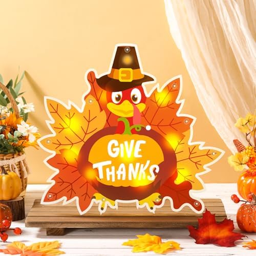 Wonderjune 13.7" Thanksgiving Door Sign LED Turkey Give Thanks Fall Decor - Image 6
