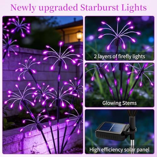 Solar Garden Lights Outdoor, 4 Pack 2-Layer Purple Solar Firework Lights - Image 2
