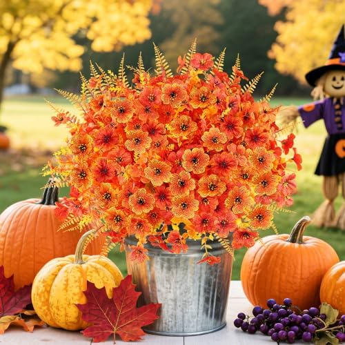 16PCS Artifcial Fall Flowers, Silk Flowers with Eucalyptus & Ferns - Image 5