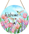 Welcome Spring Summer Hummingbirds Sign for Front Door Decor Spring Floral Wood Door Hanger Sign Spring Decorations Seasonal Farmhouse Wreath Wall Hanging Sign for Home Outdoor Outside Porch 12”x12” by welcometoourhome