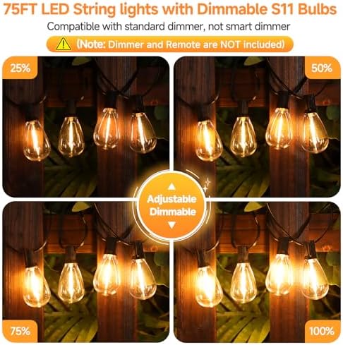 Larkvue 150FT(2x75FT) LED Outdoor String Lights, 44+3 S11 Bulbs, Black - Image 3