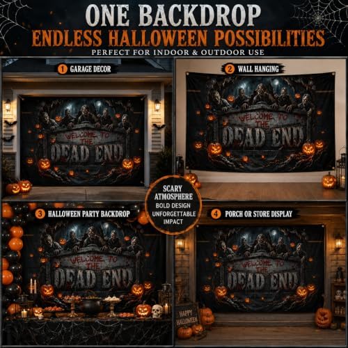 Halloween Garage Door Cover 8x7FT Zombie Dead End Pumpkin Outdoor Decor - Image 6