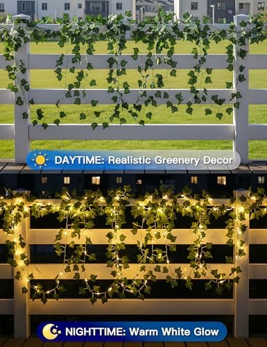 suddus Solar Ivy String Lights, 33ft 100 LED Vines with Lights Warm White - Image 2