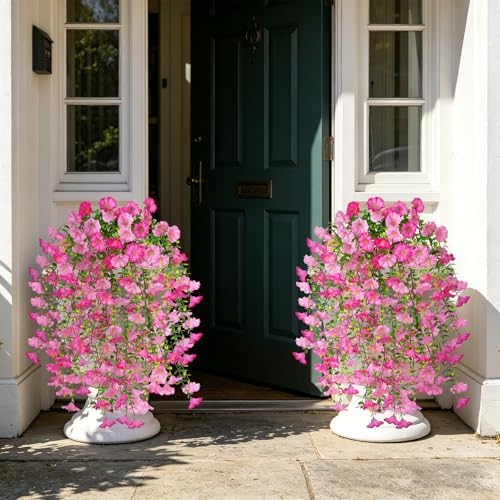 6 Pcs Artificial Hanging Flowers 30 Inch Gradient Pink Ombre Morning Glory Vines UV Resistant Fake Hanging Plants Silk Hanging Flowers for Outdoor Spring Summer Garden Window Box Home Decor - Image 4