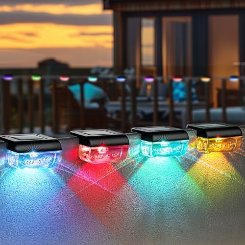 Herzila 16 Pack Solar Fence Lights, RGB Color Changing Christmas Fence Solar Light, Waterproof Deck Lights for Step, Stair, Pool and Yard by Herzila