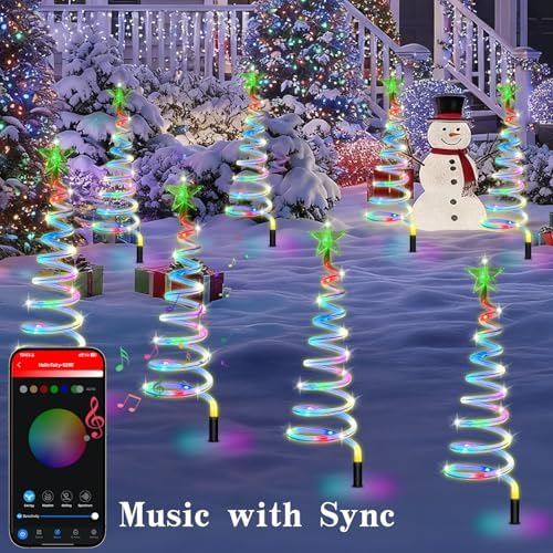 24'' Christmas Pathway Lights Outdoor, 8 Pack Multicolor 152 LEDs Smart Spiral Xmas Tree Light with APP&Remote, DIY, Timer, Waterproof LED Christmas Outdoor Decorations for Yard Patio Walkway (2FT*8) - Image 4
