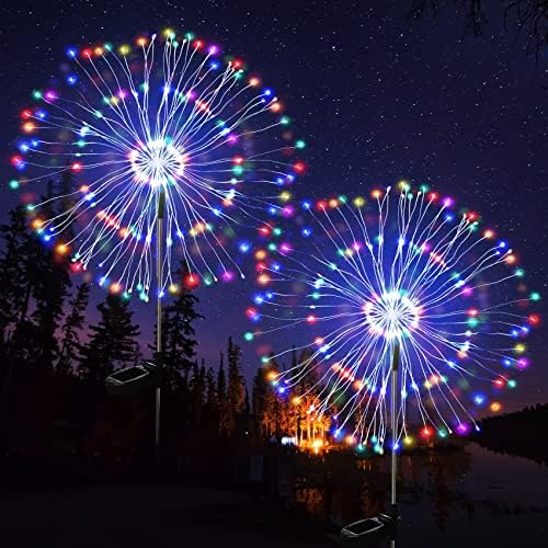 JJGoo Solar Firework Lights, 2 Pack 180 LEDs 2 Lighting Modes Solar Lights Outdoor Waterproof for Garden Patio Walkway Pathway Party Wedding Christmas Decorative - Colorful by JJGoo