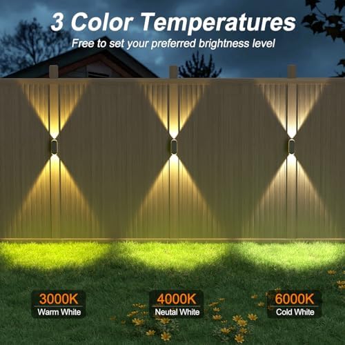 Ellasay 8 Pack Fence Lights Solar Powered: Up and Down Focus LED Solar Wall Lights Outdoor - IP67 Waterproof Solar Lights for Outside Backyard/Porch/Railing - 3 Color Modes - Image 4