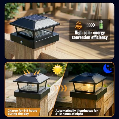 btfarm 4x4 Solar Post Cap Lights, 8 Pack Fence Deck Post Lights, Black - Image 5