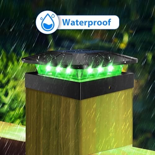 Peasur 4x4 Solar Post Lights Outdoor, 4 Packs Green & Warm White LED Fence Caps Light Waterproof, Wood & Vinyl Post Top Lighting for Deck Mailbox Railing Porch Outside - Image 4