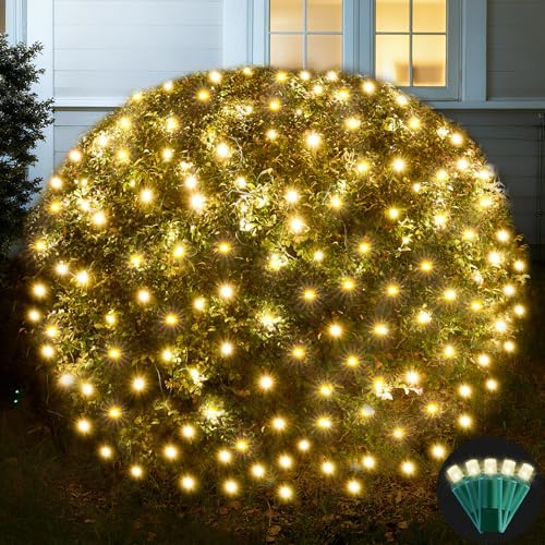 Led Net Lights Christmas Lights Outdoor 200Led 9 ftx 6ft Upgraded WarmWhite Christmas Net Lighting, Waterproof 5mm LED Wide Angle Outdoor Indoor Mesh Net Light for Trees, Bushes, Shrubs Decorations by KiflyTooin