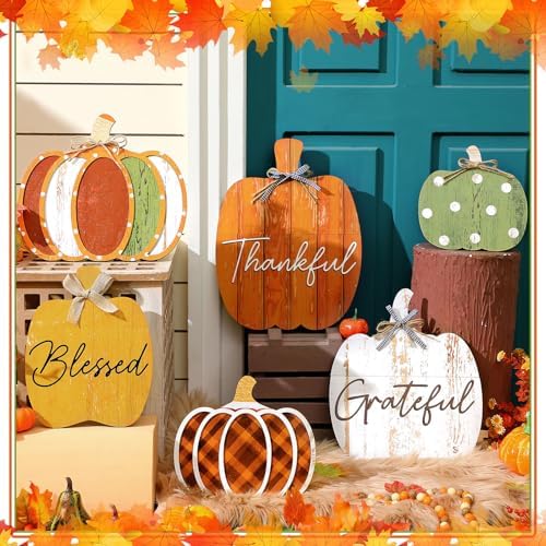 Moucuny Set of 6 Farmhouse Outdoor Fall Decoration for Home Porch, Pumpkin - Image 5