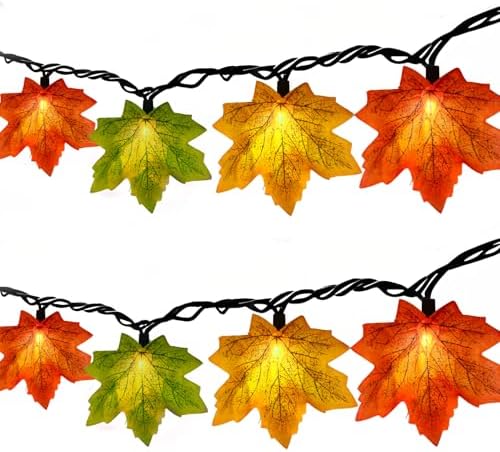 Maple Leaf String Lights Thanksgiving Decorations, Fall Garland Lights String with 35 LED Orange Yellow Green Lights for Connectable Display Indoor Outdoor Fall Decor Halloween Decorations by Doratale