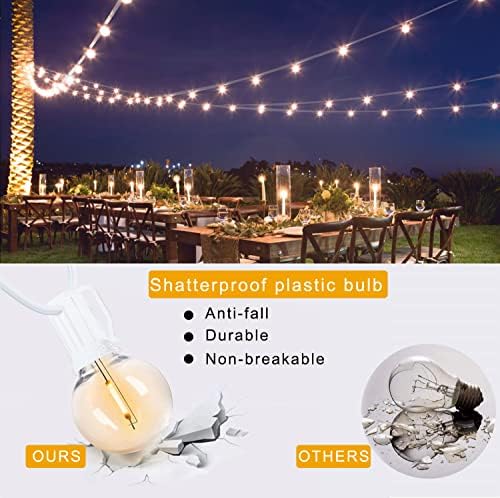 White String Lights Outdoor 200FT Led Globe G40 Patio Lights for Outside with 104 Shatterproof Bulbs Bistro Lights for Wedding Gazebo Pergola, White Wire String Lights 2Pack x 100FT - Image 2