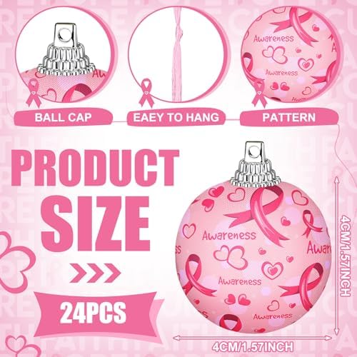 Blosssound 16 Pcs Breast Cancer Hanging Tree Ornaments 1.57 Inch Breast Cancer Awareness Ball Decoration Pink Ribbon Hanging Ornaments Decor for Breast Cancer Party Gifts - Image 4