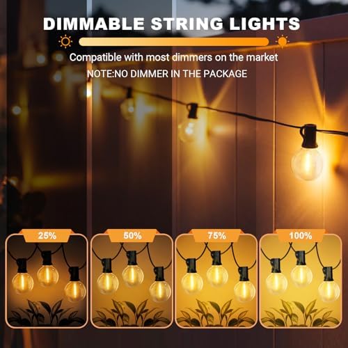 LAMPHOME LED Outdoor String Light, 51 Feet Patio Lights with 25+2 Edison Shatterproof Bulbs(2 Spare), UL Waterproof Outside Lights connectable Dimmable for Backyard Porch Decor - Image 5