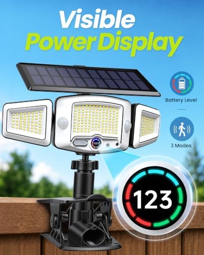 4000mAh Clip on Solar Lights Outdoor, 2500LM Motion Sensor Outdoor Lights with Digital Display, 270° Wide Angle &Dual PIR Sensors, IP65 Waterproof Solar Flood Lights for Fence Yard Deck Camping（2Pack） - Image 6