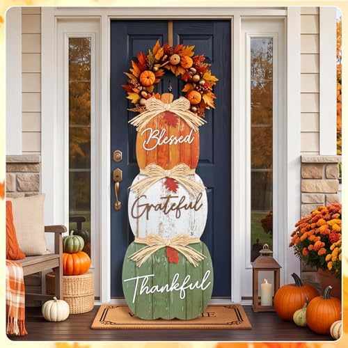 Vercraft 35'' Fall Outdoor Decor Stacked Pumpkin Porch Signs, Vivd - Image 2