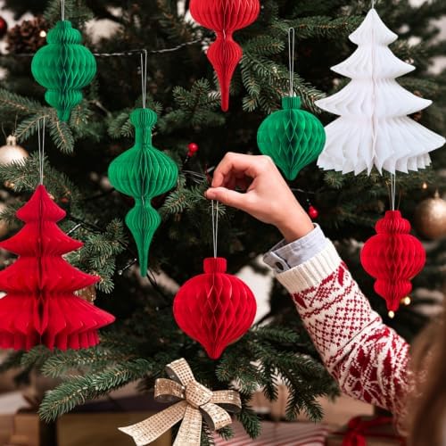 Christmas Paper Honeycomb Ornaments, 12 Pcs - Image 2