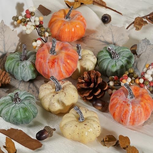 Artmag 25 PCS Pumpkin Decor Set, Artificial Pumpkins Fall Decor for Halloween Thanksgiving Decorations with Acorns, Pinecones, Berries, Maple Leaves for Home Table - Image 3