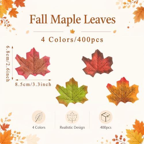 400Pc Artificial Fall Leave Silk Maple Leaf for Thanksgiving Decor - Image 3