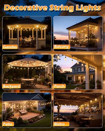 Outdoor String Lights 48FT, Commercial Grade Patio Lights with 16 (15+1) S14 Shatterproof Bulbs for Bistros Backyard Porch Party, IP65 Waterproof 2700K Warm White - Image 5