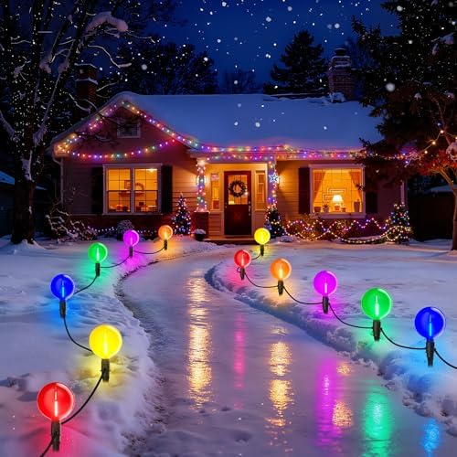 Zuske Outdoor Jumbo G40 Christmas Pathway Lights, 23FT Connectable Walkway Lights with 12 G80 Multicolor LED Bulbs for Driveway Yard Lawn Garden by Zuske