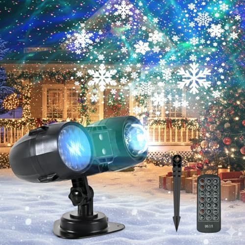 3-in-1 Christmas Projector Lights Outdoor, Dynamic Snowflakes + Ocean Wave Water Pattern + Red/Green Laser Light Show, IP65 Waterproof Remote Projector for Yard, Holiday Decor by TLTH