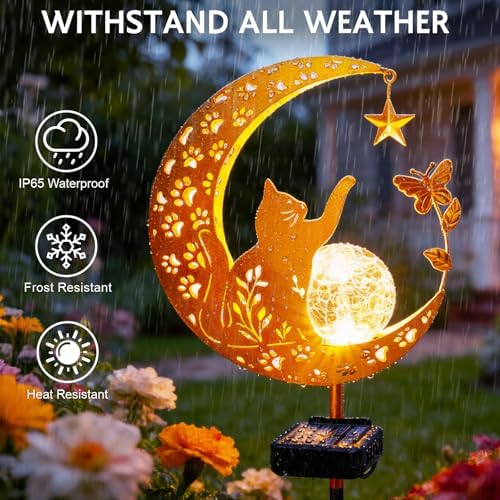 Solar Garden Decor Outdoor Statue, Moon Fairy Garden Figurines with Cat Design for Mom Women Grandma Solar Stake Lights for Patio, Yard, Lawn, Pathway (Warm White) - Image 6