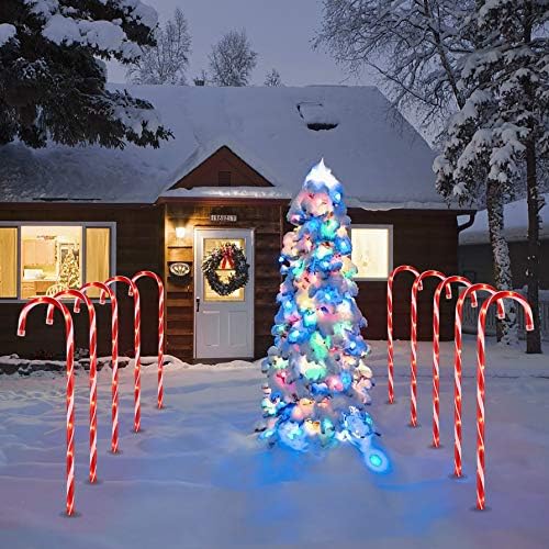 26" Christmas Candy Cane Pathway Lights, Outdoor Yard Decor Set of 10, Red - Image 5