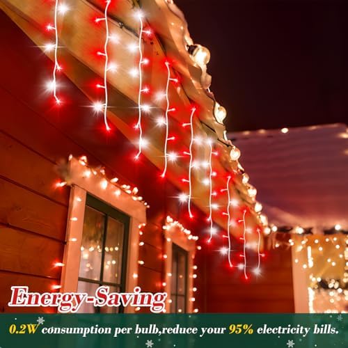 XURISEN 66ft 640 LED Christmas Lights Outdoor with 120 Drops, 8 Modes Curtain Fairy Lights Plug in Waterproof Timer Memory Function String Lights for Christmas Holiday Wedding Party Decor(Red+White) - Image 6