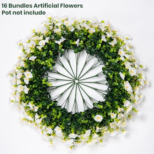 Artificial Faux Flowers for Outdoor 16 Bundles Fake Morning Glory,White - Image 4