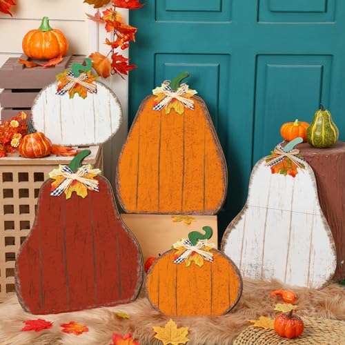 Yuntau 5 Pcs Farmhouse Fall Porch Decoration, Standing Pumpkin Design - Image 3