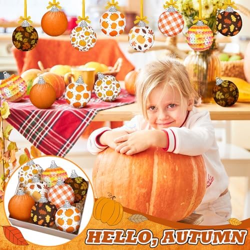 16 Pcs Fall Ornaments for Tree 1.57'' Thanksgiving Ball Hanging Ornaments - Image 2
