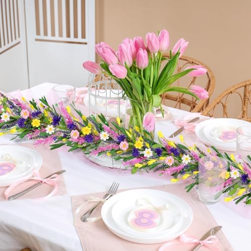 6.5Ft Wildflower Garland, Artificial Wildflower Floral Garland with Daisy Flowers, Fake Flower Garland for Wedding Arch, Mantle Fireplace, Summer Home Decor - Image 6