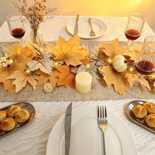 2 Pack Fall Garland Maple Leaf with Lights Fall Decor, 6Ft/Piece Fake Leaves Pumpkin Berry Vine Autumn Foliage Garland for Mantle Fireplace Halloween Thanksgiving Decorations Christmas Home Decor - Image 4