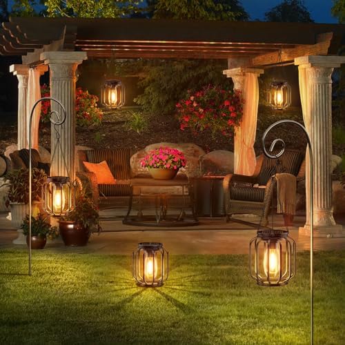 Solar Hanging Lanterns Outdoor Waterproof: 4 Pack Metal Solar-Powered Lights with Hook, Bright Warm Lantern Decor for Outside, Classic Outdoor Lighting for Yard Garden Patio Porch Balcony Decorations - Image 6