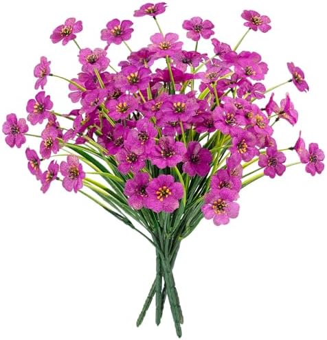 6 Bundles Purple Artificial Flowers for Outdoors, UV Resistant Faux Plants by MACTING