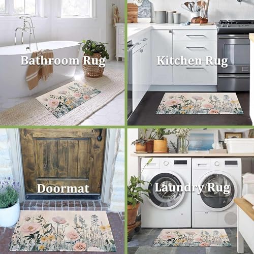 Spring Summer Door Mat for Front Door Floral Welcome Doormat Non-Slip Washable Spring Outdoor Mat Entry Rug for Indoor Outdoor Home Spring Decorations 17 x 30 Inch (Spring 04, 17"x30") - Image 6