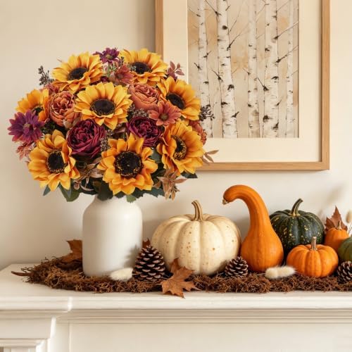 GTIDEA 8 Bundles Fall Artificial Flowers Bouquet, Fake Sunflowers Flowers - Image 5