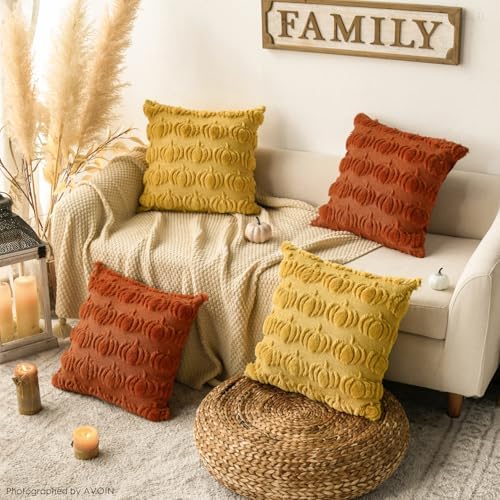AVOIN colorlife Caramel Yellow Fall Throw Pillow Covers 18x18 Inch - Image 2