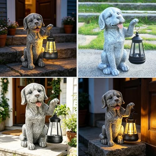 Dog Statue Garden with Solar Lantern - Ideal Gifts for Outdoor Patio, Figurine for Dogs – Gift for Mom, Grandma, Dog Lovers,Birthdays Housewarming Present - Image 3