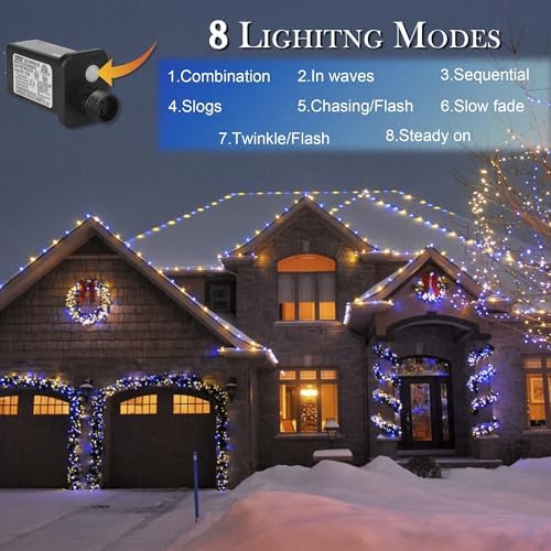 weillsnow 164 FT 500 LED Christmas Lights Outdoor, Waterproof Christmas Fairy Lights with Timer, Plug in Blue White LED String Lights with 8 Modes for Bedroom Wedding Party Xmas Decoration - Image 4