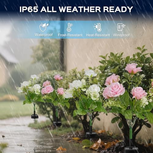 TANSOREN 2 Pack Solar Garden Lights Outdoor, Colorful LED Waterproof Solar Powered Rose Flowers Landscape Lights for Outside Yard, Patio, Pathway Decorative, Décor, Gifts, Two Lighting Modes - Image 5